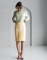 Юбка из эко-кожи с разрезом миди лимонная