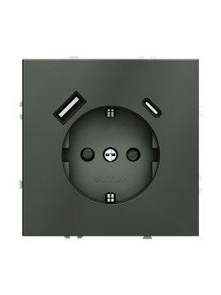 Розетка 1-м СП S70 16А с USB A+С с заземл. защ. шторки механизм титан Voltum VLS040506