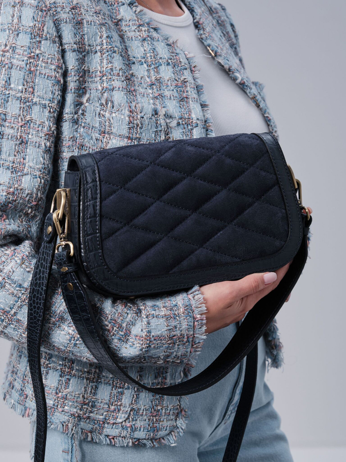 Сумка замшевая на плечо серо-синяя