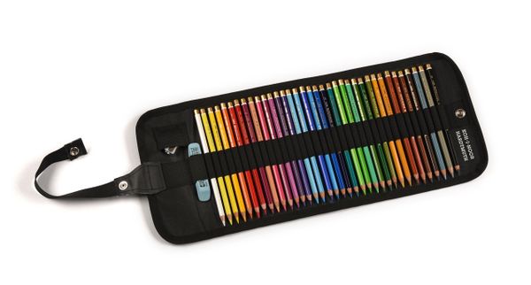 Набор художественных цветных карандашей POLYCOLOR 36 цветовс металлической точилкой и ластиком в черного цвета текстильном пенале-рулоне на кнопке