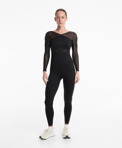 Oysho Длинный комбинезон Perfect-Adapt с сетчатыми вставками, черный