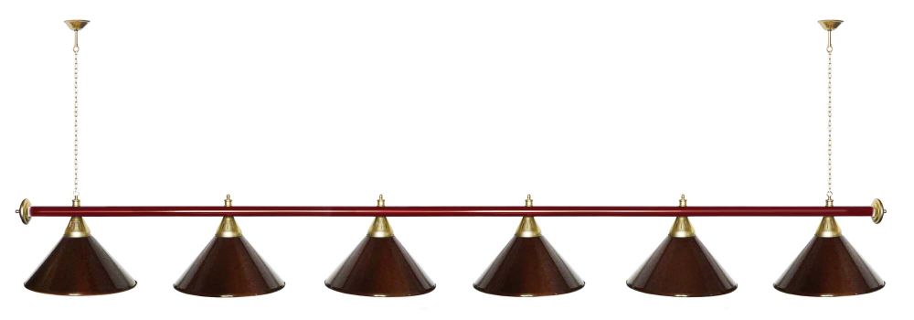 Лампа STARTBILLIARDS 6 пл. (плафоны зеленые матовые,штанга антик медь,фурнитура золото)