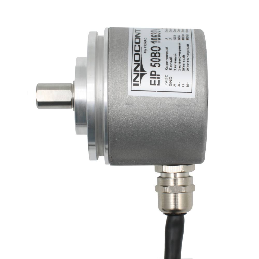Инкрементальный программируемый энкодер INNOCONT D=50мм, выступающий вал 10мм, 5…30VDC, выход TTL/HTL с инверсией, IP 65
