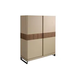 Высокий буфет 3276 из кожи, ореха и полированной стали