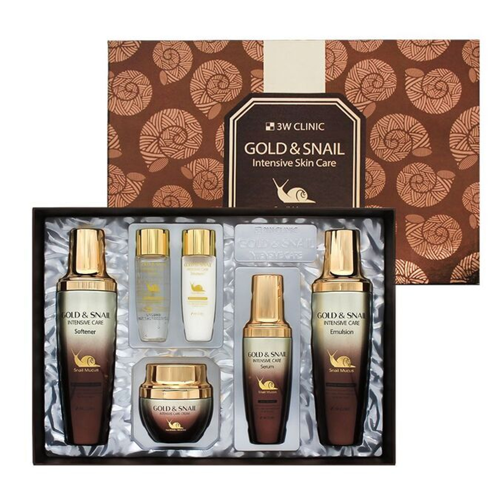 [3W Clinic] Gold & Snail Intensive Care Set - Подарочный набор для ухода за кожей с экстрактом золота и муцина улитки
