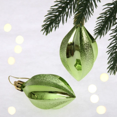 Ёлочные игрушки «Таинственное очарование» Капля 8 см (набор 2шт), салатовый