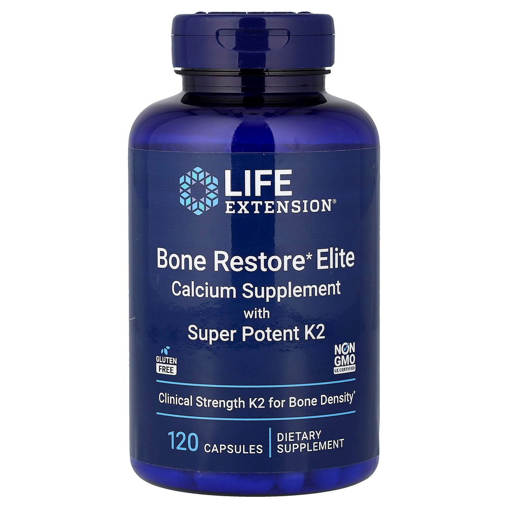 Life Extension, Bone Restore Elite, добавка с кальцием и суперэффективным витамином K2, 120 капсул