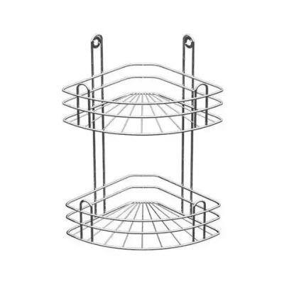 Полка для ванной угловая 2-х ярусная радиальная глубокая, хром