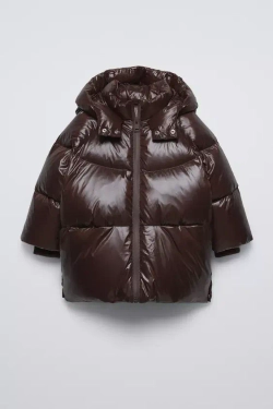 ZARA ПУХОВИК С НАПОЛНИТЕЛЕМ ИЗ ПЕРА И ПУХА WATER REPELLENT, ТЕМНО-КОРИЧНЕВЫЙ