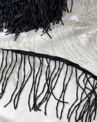 Бахрома из стекляруса и бисера белая прозрачная 10 см