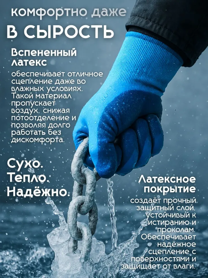 Перчатки зимние для рыбалки и работы прорезиненные теплые -20°C