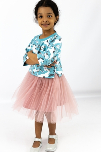 Платье "Лошадки на бирюзе" с фатиновой юбкой