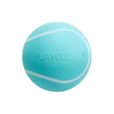 Playology squeaky chew ball хрустящий жевательный мяч для собак с пищалкой и с ароматом арахиса, 8 см, голубой