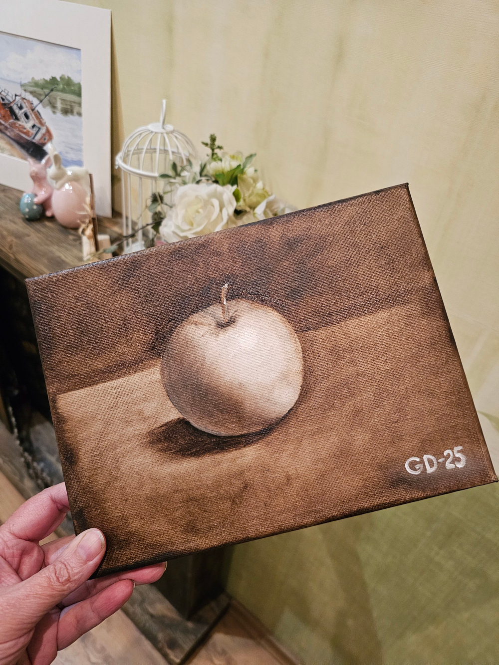 Картина авторская маслом на холсте 18х24 см на стену для интерьера "Яблочко"