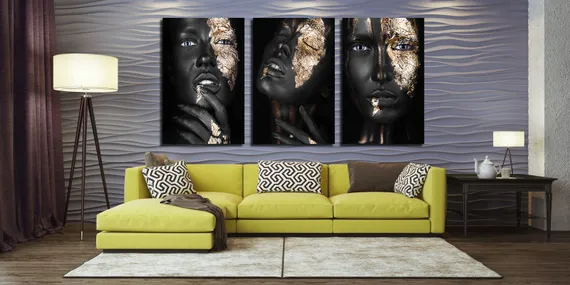 Модульная картина "Девушки в черно-золотом цвете"