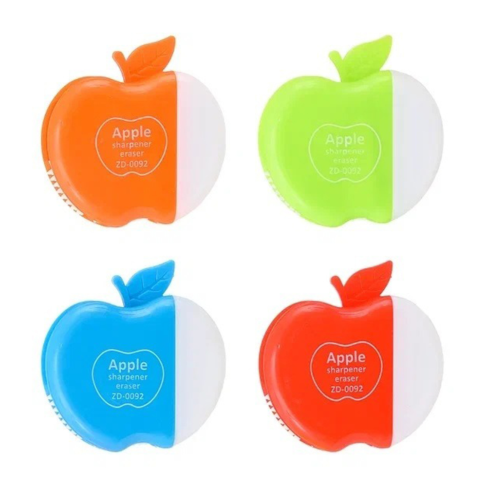 Точилка с ластиком Basir, одинарная, с контейнером, серия "Яблоко", 4 цвета корпуса, с крышечкой, 5.5*5.5 см