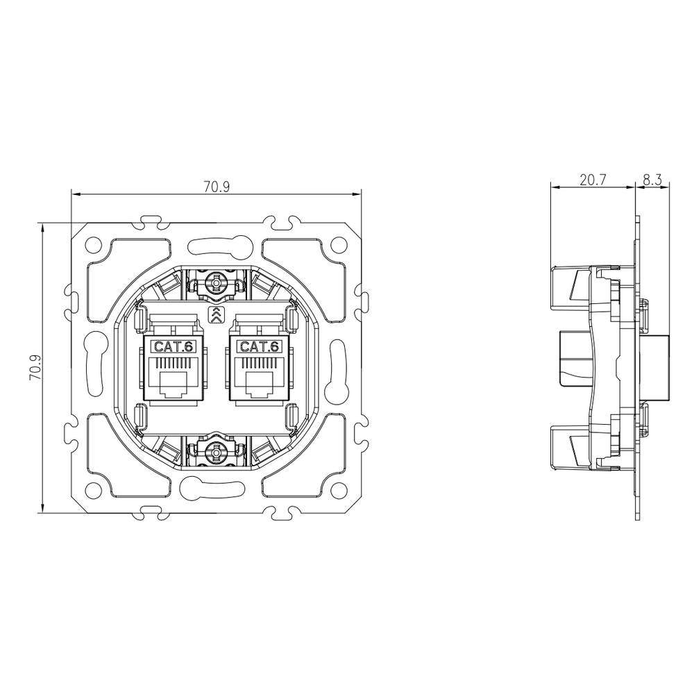 Механизм розетки RJ45 + RJ45 (двойная) cat.6/ClassE-8/8, серия DB