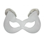 Белая кожаная маска с мехом на ушках БДСМ Арсенал 20023