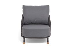 "Верона" кресло плетеное из роупа, каркас алюминий темно-серый (RAL7024) муар, роуп темно-серый круглый, ткань темно-серая 027