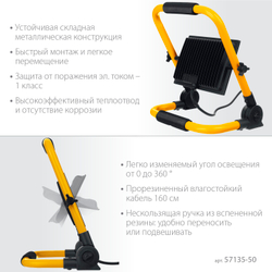 STAYER LED-MAX, 50 Вт, 6500K, IP 65, переносной светодиодный прожектор (57135-50)
