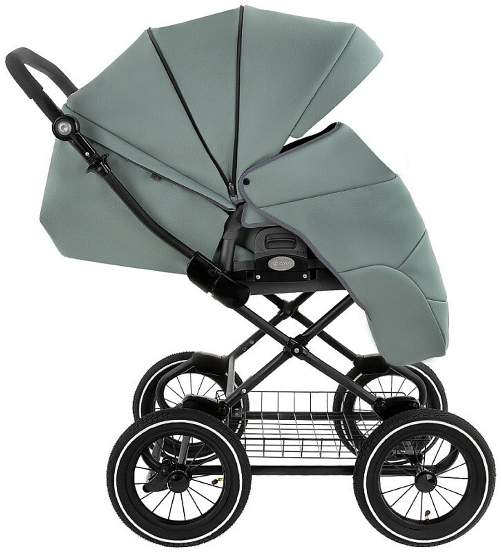Детская коляска Roan Bass Next Classic Кожа d12 3 в 1 с автокреслом Elo Black RCL303/1 Misty Mint/Grey