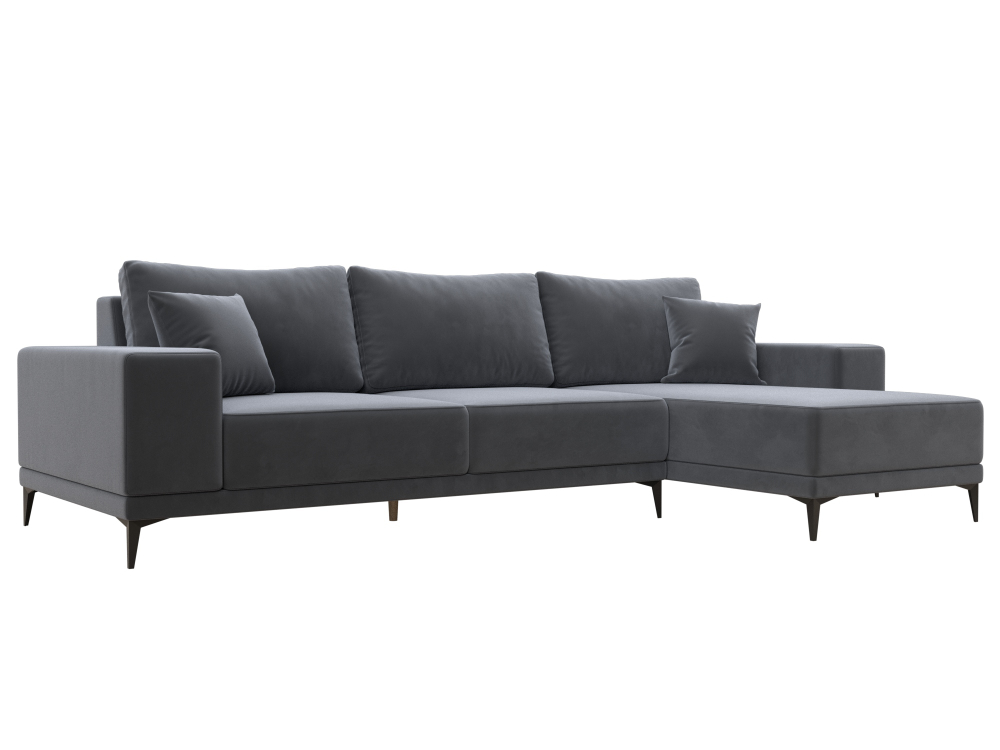 Диван угловой Льюес правый, Серый, Велюр, 122400