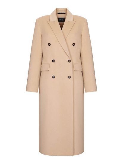 Женское пальто бежевого цвета из шерсти и кашемира - фото 1