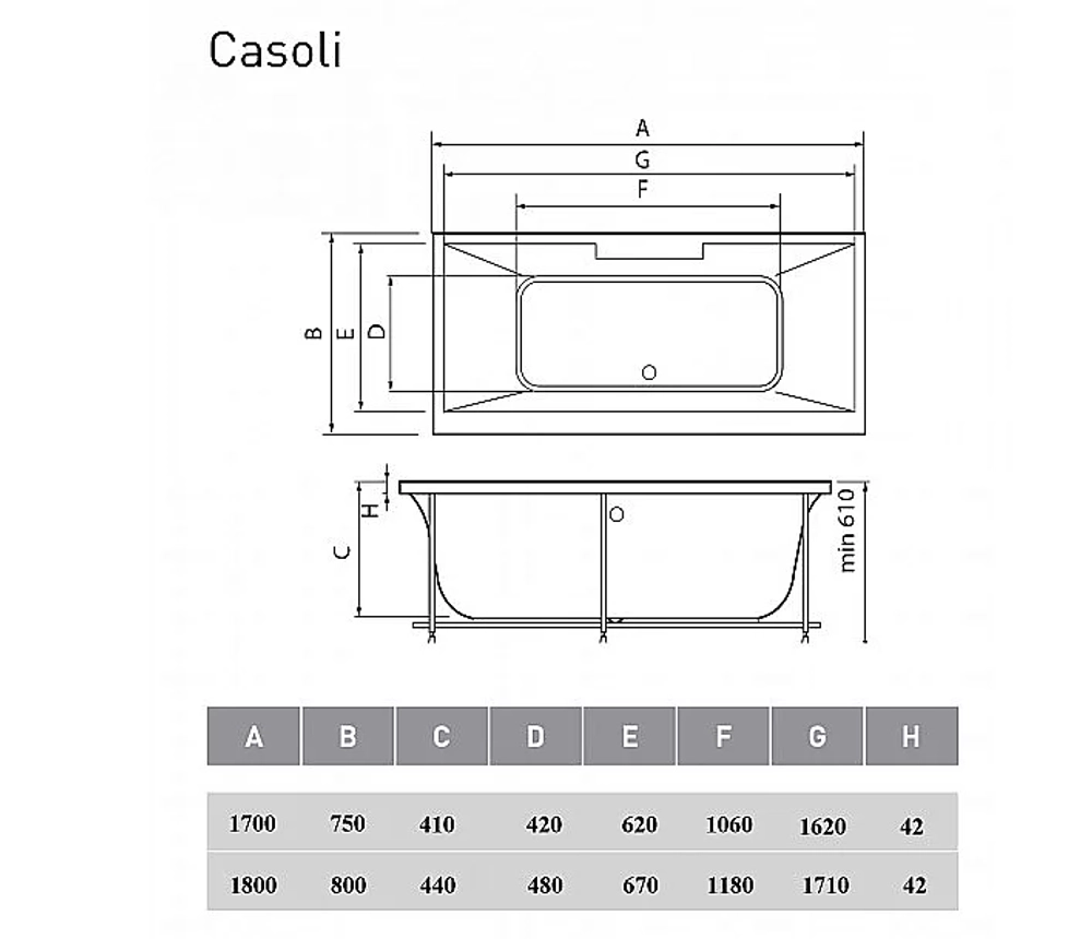 Ванна акриловая Vayer Casoli 170x75