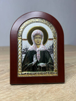 Матрона, икона арочная, красное дерево, эмаль 105х140