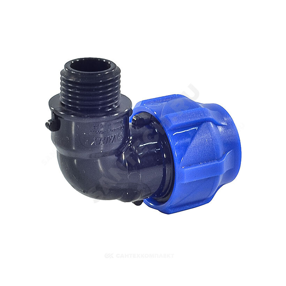 Отвод компрессионный ПЭ Дн 20х3/4"х90гр НР Ру16 VALFEX 1210012420034