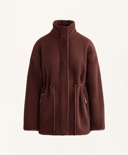 Oysho Куртка из искусственной овчины с регулируемой талией, бордовый