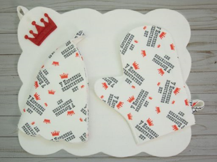 Набор банный с принтом "У Королевы недостатков нет" (шапка+рукавица+коврик), НП02