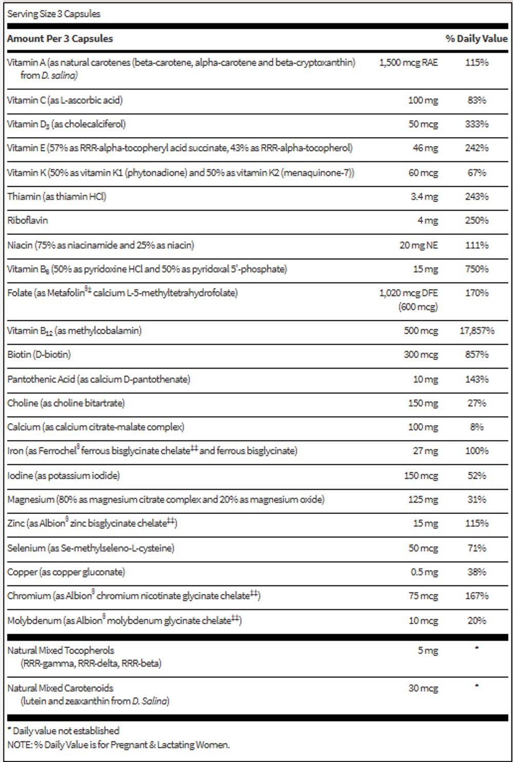 Prenatal and Nursing Formula 90 капсул Klaire Labs / SFI Health