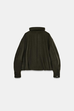 ZARA МИНИМАЛИСТИЧНАЯ КУРТКА-БОМБЕР С ШЕРСТЬЮ — ZW COLLECTION, ХАКИ