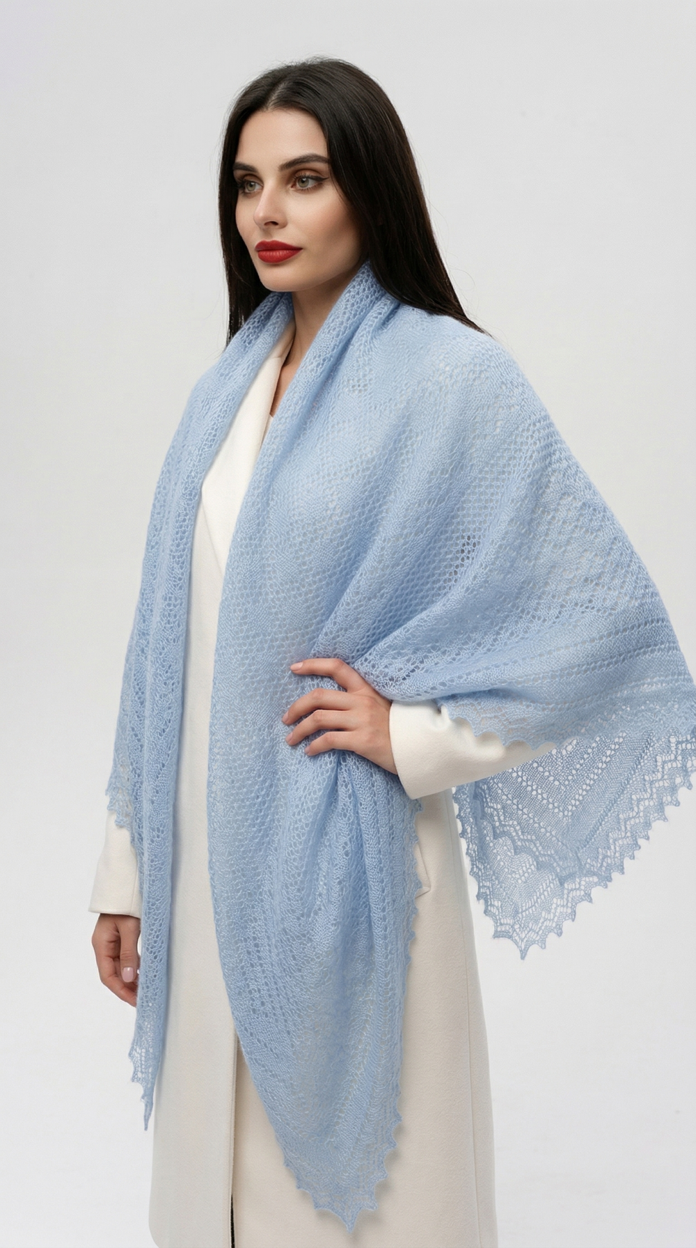 Оренбургский пуховый платок П3-130-04 голубой