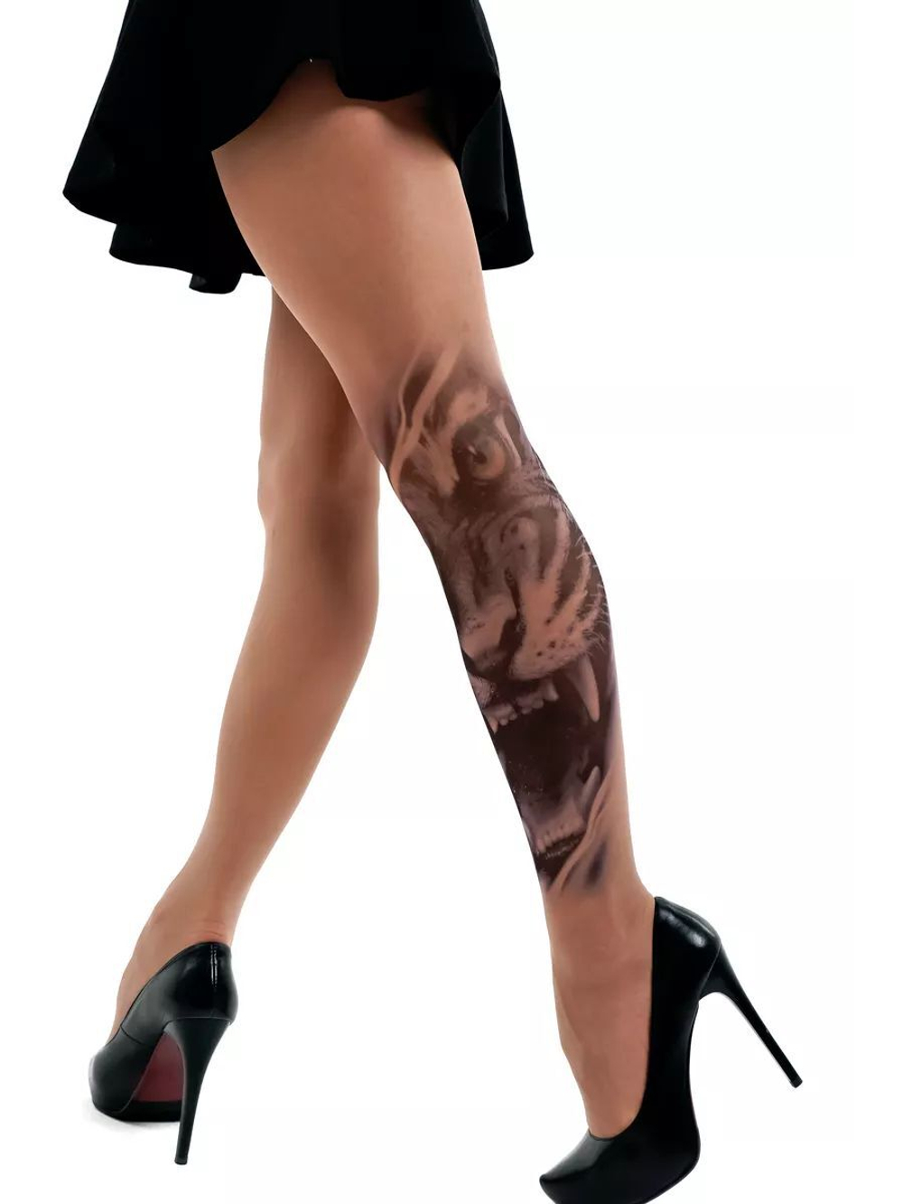 Колготки с принтом в виде пасти тигра (Размер: S-M-L) (Цвет: бежевый)