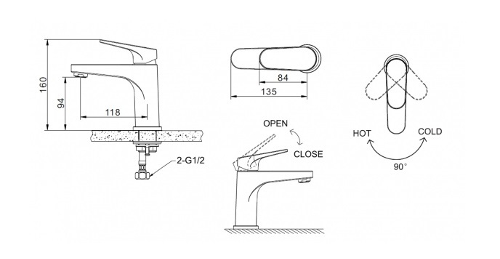 Смеситель для раковины Bravat Eler F1191238CP-RUS схема