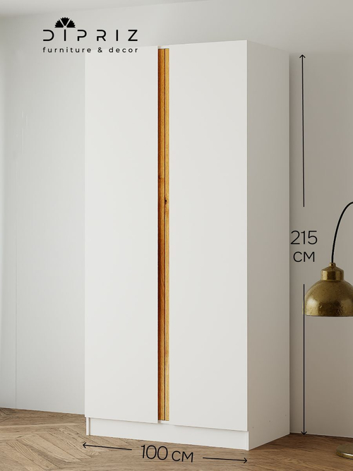 Шкаф распашной Miraj с дубовыми ручками, белый