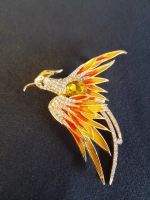 Брошь "Птица Феникс цвет желтый"