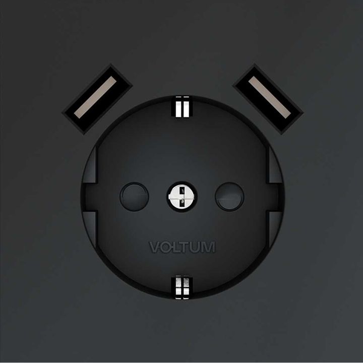Розетка встраиваемая Voltum S70 с заземлением и защитными шторками, 16А, с USB, A+A, (графит) VLS040407