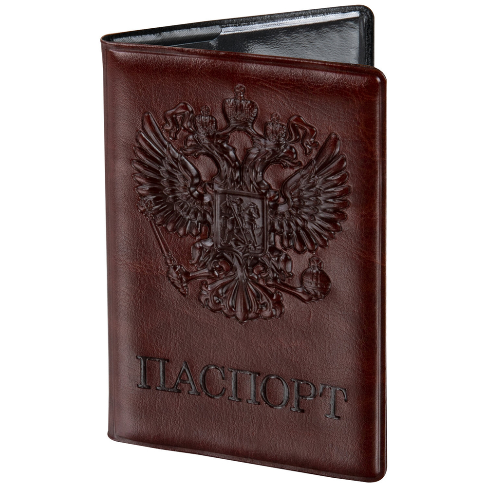 Обложка для паспорта STAFF полиуретан под кожу "ГЕРБ" коричневая (10 штук в упаковке)