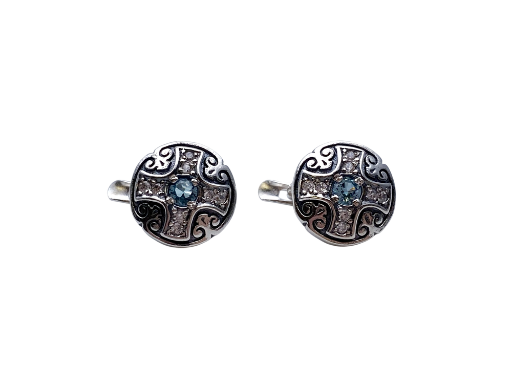 Серьги из серебра/Чернение/Со вставкой из голубых и прозрачных фианитов