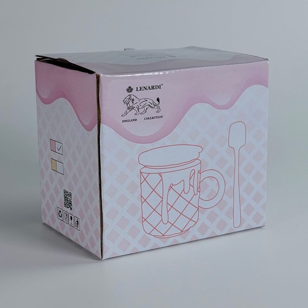 Lenardi 164-030 Кружка 450мл с крышкой и ложкой в под.уп.(х24)Фарфор