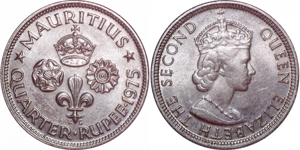 Маврикий 1/4 рупии, 1960 - 1978 Королева Елизавета II XF