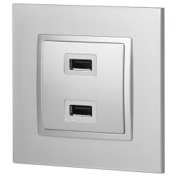 14-4110-03 ЭРА Устройство зарядное USB, 230В/5В-2100мА, IP20, Эра Elegance, алюминий