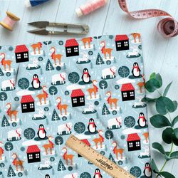 Ткань габардин маленький городок северных животных