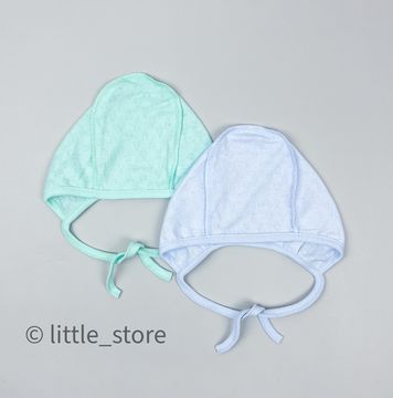 Комплект чепчиков из кулирки-сердечки "Голубой/ментол" (2шт)