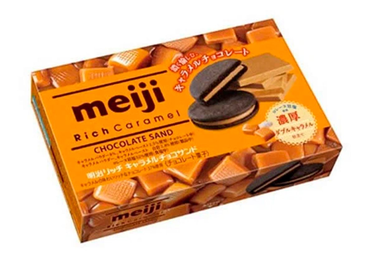 Мини-печенье Meiji Сэндвич с карамелью и шоколадом, 120г