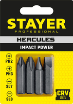 STAYER Hercules, 36 мм, 4 шт, биты для ударной отвертки, Professional (25667-S4)