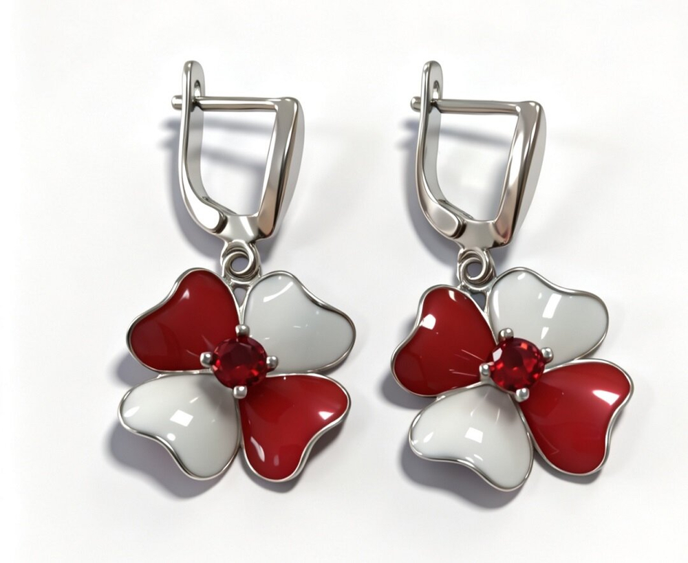 Ювелирные серьги из серебра 925 пробы с эмалью и фианитами